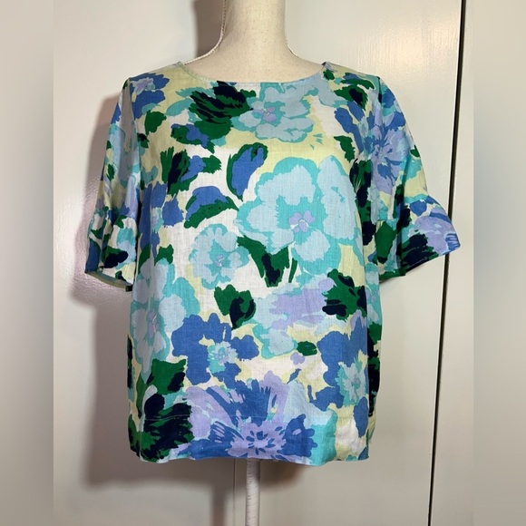 Charter Club Linen Blue Blouse Tulip Short Sleeves Women’s Size MP - Picture 8 of 8